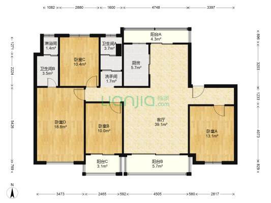 碧桂园天域 4室1厅4卫 144平方