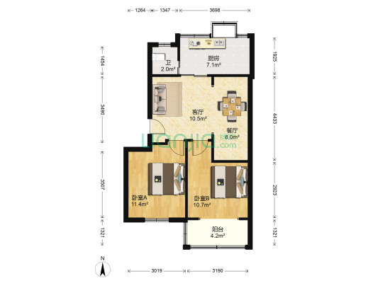 江汉北路34号 2室2厅1卫 75平方
