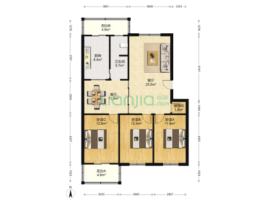 富华小区(静海) 3室2厅1卫 125平方