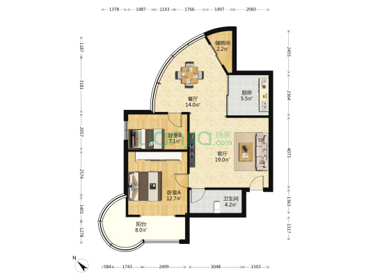 云彩大厦 2室2厅1卫 94平方