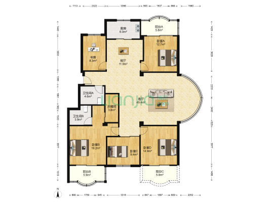 九龙山庄 5室2厅2卫 167平方