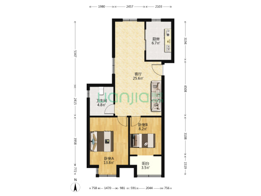 凤和东园 2室1厅1卫 87平方