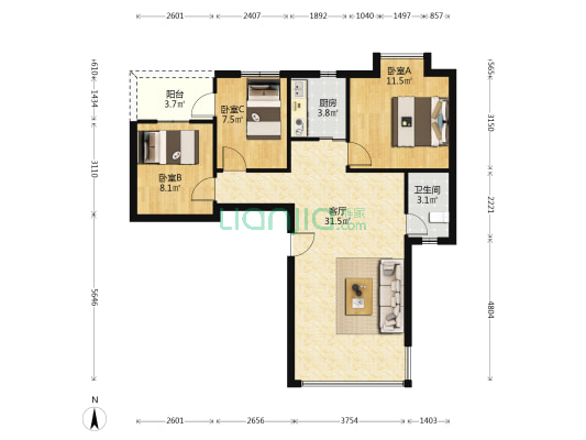 逸港花园 3室1厅1卫 79平方