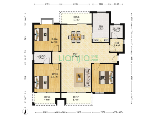紫竹苑 3室1厅2卫 141平方
