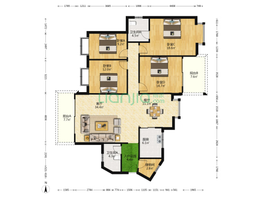 泗洲湾花园4-2-1-2 159.37m²步行到江边-户型图