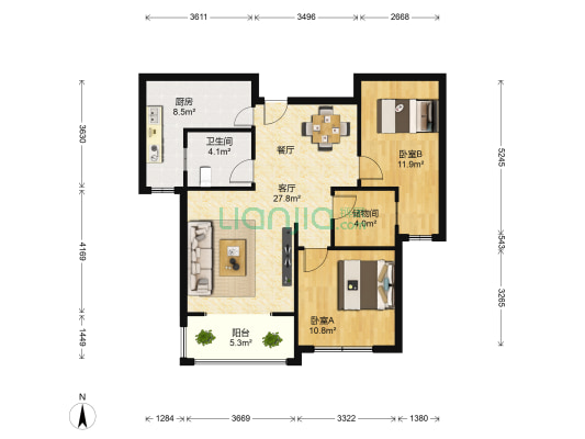 菁华逸景 2室1厅1卫 100平方