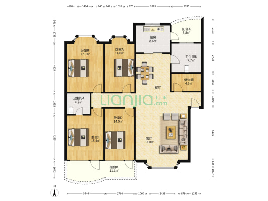 云南省信息技术发展中心 4室1厅2卫 167平方