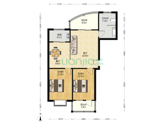 中乐广场 2室2厅1卫 102平方