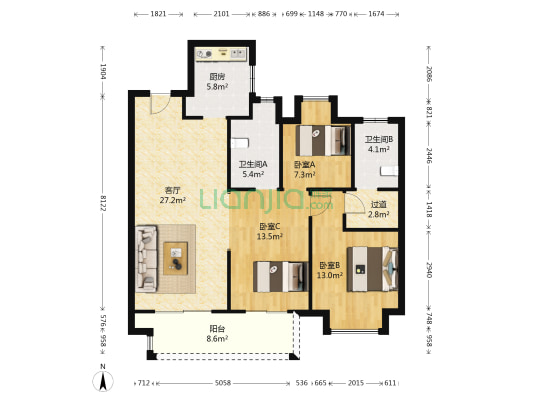 钰龙旭辉半岛 3室1厅2卫 121平方