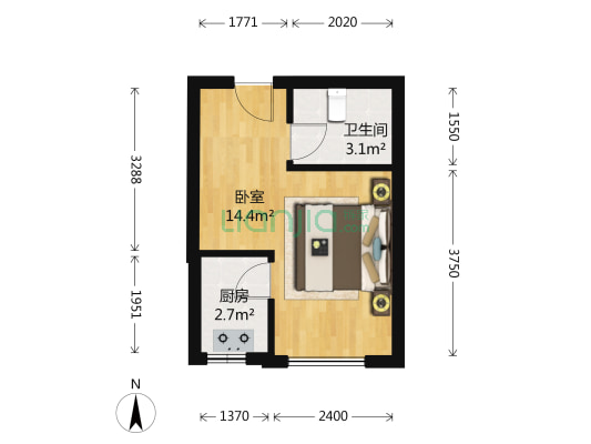 悦园 1室0厅1卫 32平方