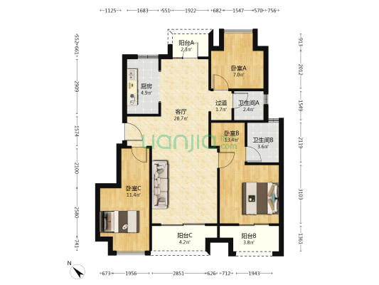 中骏弘阳樾景台二期 3室1厅2卫 99平方