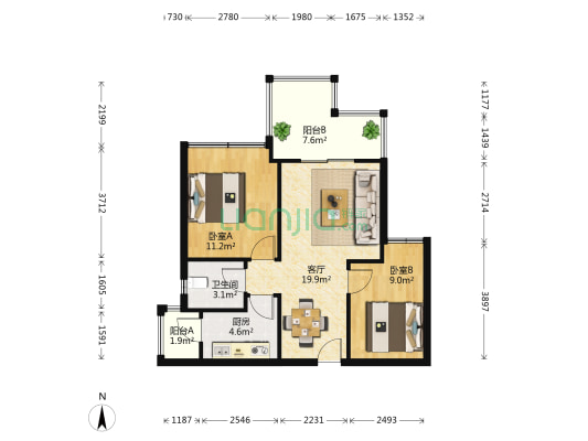 华宇楠苑 2室1厅1卫 66平方