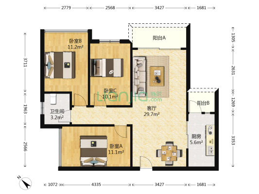 清泉城市广场 3室1厅1卫 93平方