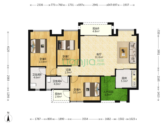 中央郡 3室1厅2卫 111平方