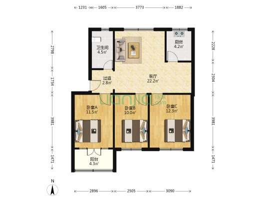 十九局家属楼 3室1厅1卫 91平方
