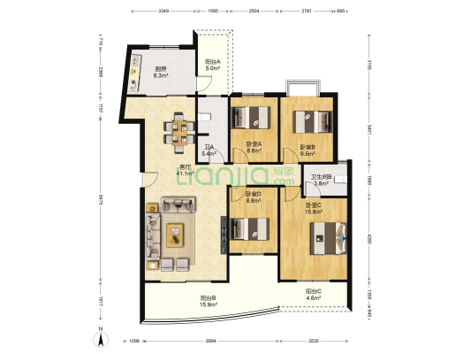 仁和香堤雅境 4室1厅2卫 147平方