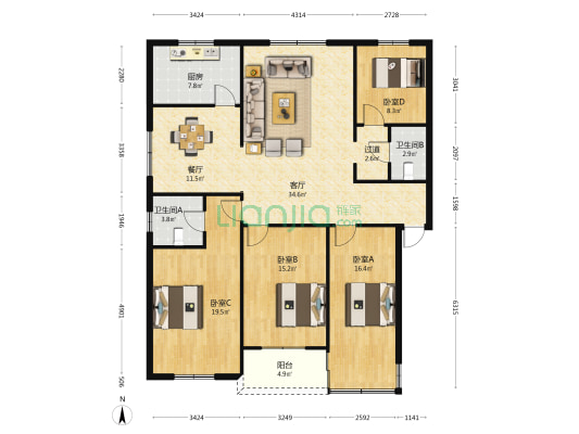 大桥路(诸暨) 4室2厅2卫 146平方