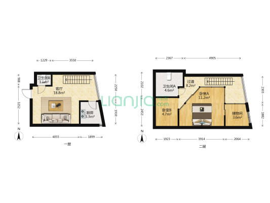 桂华新园 2室1厅2卫 78平方
