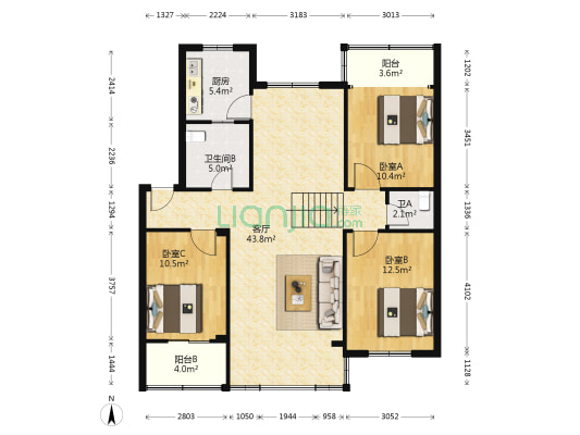 中油小区 3室1厅2卫 119平方