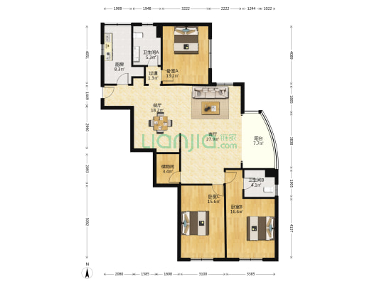 静安鼎鑫佳园 3室2厅2卫 170平方
