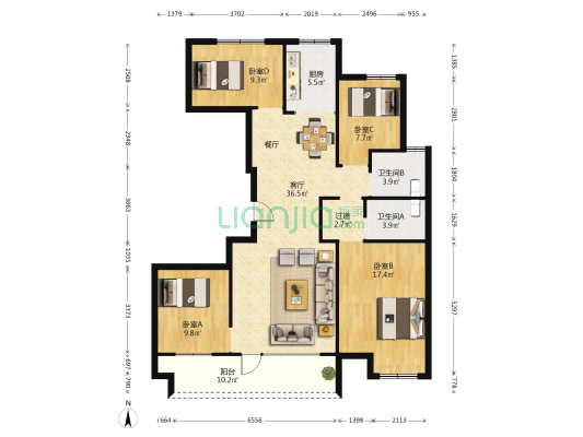 碧桂园蓝谷之光 4室1厅2卫 146平方