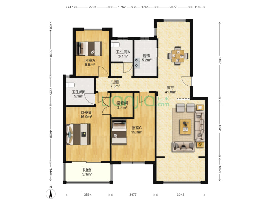 樱花府第 3室1厅2卫 128平方