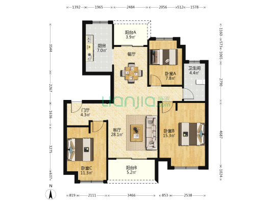 欢GO街区 3室1厅1卫 102平方