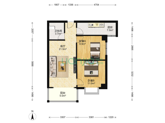 金泽嘉园 2室1厅1卫 80平方