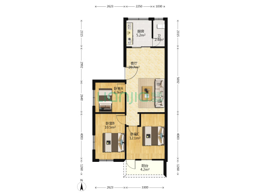 下濠基132号 3室1厅1卫 85平方