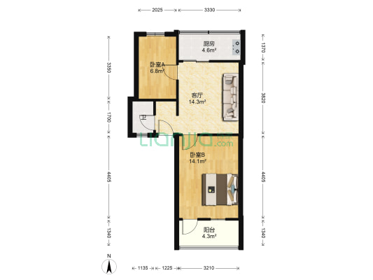 机关小区 2室1厅1卫 55平方