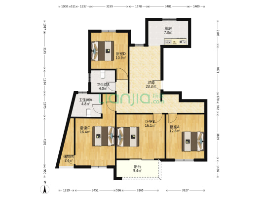 航欣苑 4室0厅2卫 139平方
