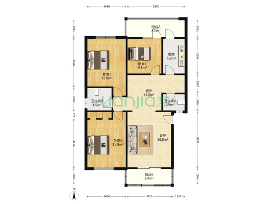 枫丹城市花园 3室2厅2卫 116平方