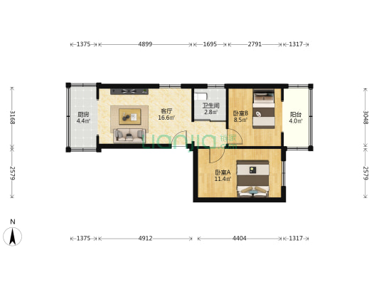 东站街58号 2室1厅1卫 57平方