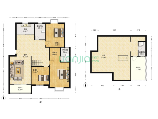 紫来华府 3室1厅3卫 148平方