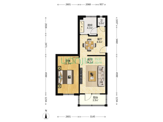 传输局家属院（金昌北路） 1室2厅1卫 46平方