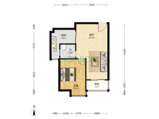大丁佳苑南区 1室1厅1卫 66平方