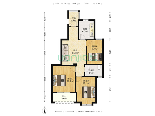锦昌年华 3室1厅1卫 90平方