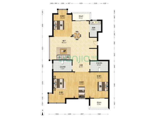 远邦嘉裕天城 4室1厅2卫 177平方