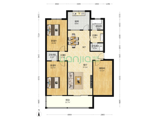 荥阳技术监督家属楼 2室1厅3卫 137平方
