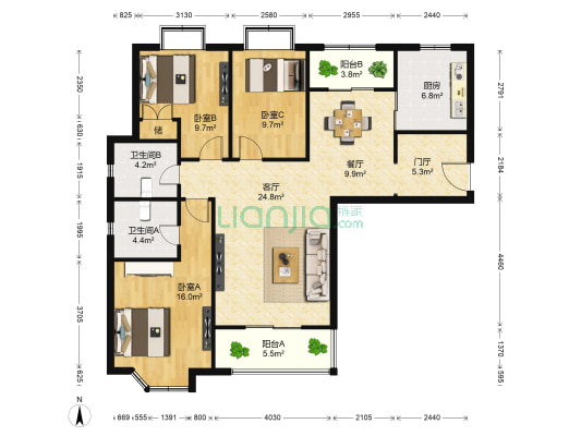 中芯花园18弄 3室2厅2卫 133平方