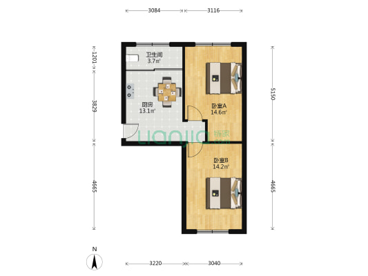 吉林银行宿舍 2室0厅1卫 61平方