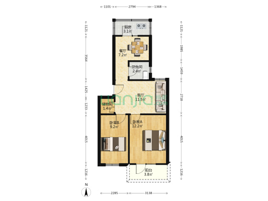 广电小区 2室2厅1卫 60平方