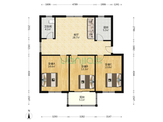 陈大郢社区 3室1厅1卫 98平方