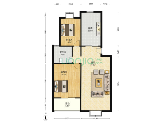 市府花苑 2室1厅1卫 112平方