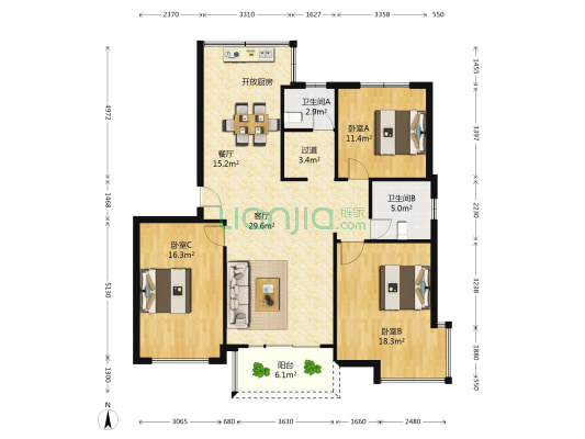 景宜花园 3室2厅2卫 122平方