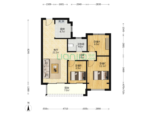 碧桂园西流湖名城九号院 3室1厅1卫 88平方
