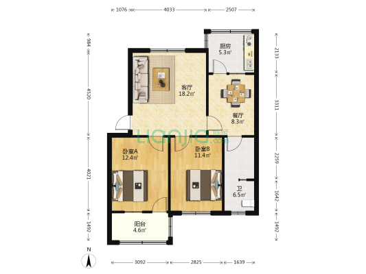 省地勘二院 2室2厅1卫 77平方