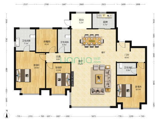 华润置地·悦玺 3室1厅3卫 202平方