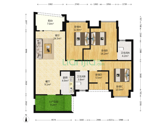 剑桥郡3区睿峰 4室2厅2卫 132平方