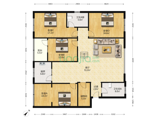 阿坝县郫县干休所 4室1厅2卫 172平方